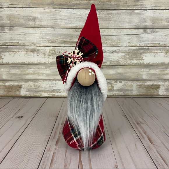 Christmas Plaid Flannel Wood Snowflake Gnome Handmade Holiday Red Home Decor - Picture 3 of 11